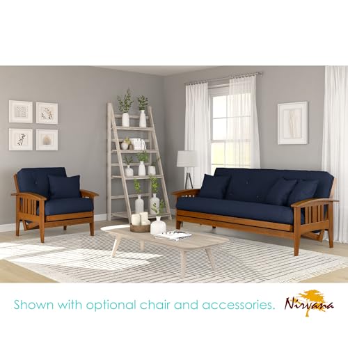 Nirvana Futons Westfield Futon Set - Queen Size, Frame, 8" Mattress, Twill Navy Blue Cover