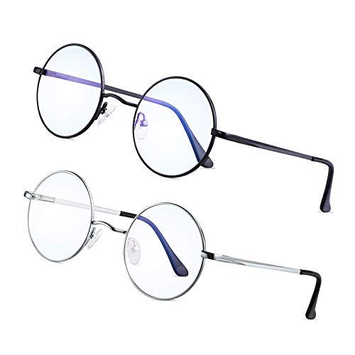 Image of Brigtlaiff Round Blue Light Blocking Glasses for Men Women, Computer Gaming TV Glasses Anti Eyestrain with Metal Frame