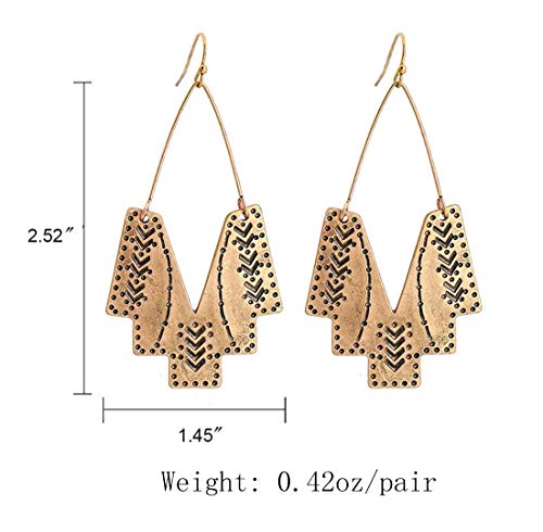 Zealmer Gold Geometric Earrings Statement Vintage Boho Ethnic Earrings Hollow Out Fan Shape Dangle Drop Earrings For Women Girls Birthday Christmas Valentines Day Gift #TOP1