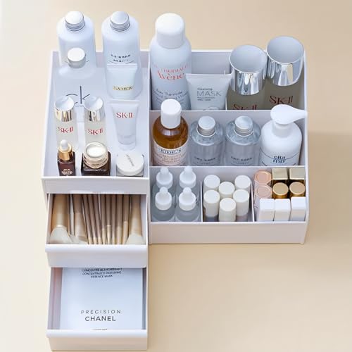 Organizador Maquiagem Escritório Mesa Cosméticos Porta Treco Gaveta Caneta Multiuso (Branco)