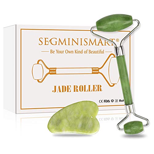 Jade Facial Roller, Jade Roller for Face, Real Jade Roller, Jade Roller, Anti Aging Gua Sha Scraping Massage Tool Set Therapy 100% Natural Jade Facial Roller Anti Wrinkle and Skin Rejuvenate