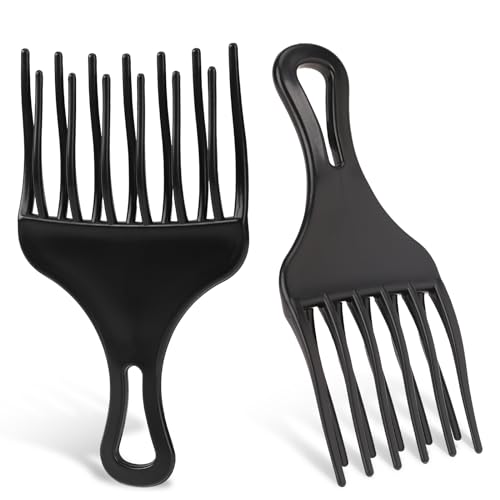 Salbsever 2-Piece Afro Hair Pick-Comb Set - Large and Small Plastic Wide-Tooth Picks for Curly Hair Detangling Wig and Braid Styling