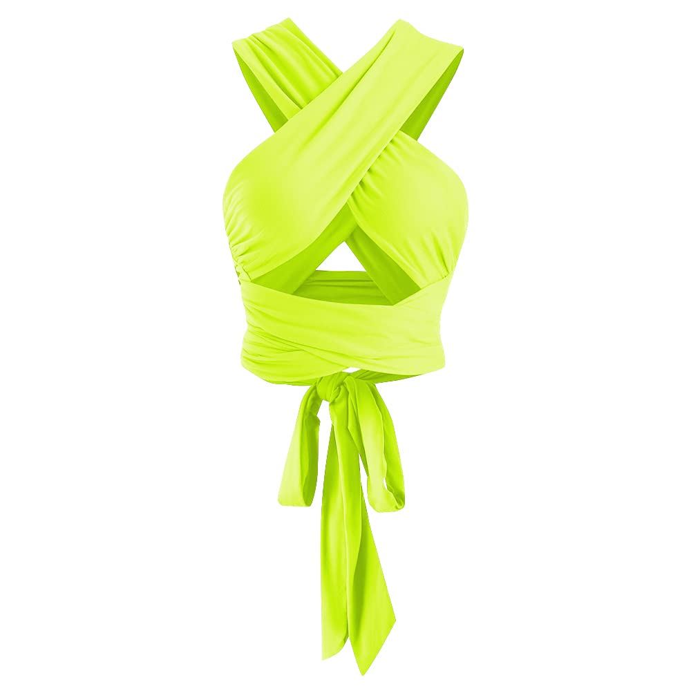 ZAFUL Womens Ribbed Halter Crop Top Ruched Lace-up Cropped Cami Bandana Top Criss Cross Wrap Print Tank Top