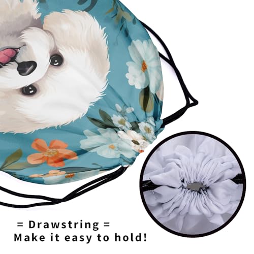 Image of Nerxy Cute Dog Grip Bag - White Bichon Frise Puppy Drawstring Sports Bag