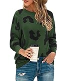 LAISHEN Women's Sweaters Fall Fashion 2025 Leopard Long Sleeve Tops Casual Crew Neck Knit Chunky Sweater Pullover Dark Green