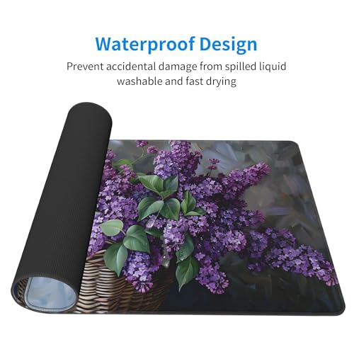 Image of Purple Flower Oil Painting Extended Gaming Mouse Pad, with Stitched Edges Large Mouse Pad Desk Protector, Rubber Base Mousepad Keyboard Mouses Mat for Work Game Office Home- 32 inch X 12 inch Inch