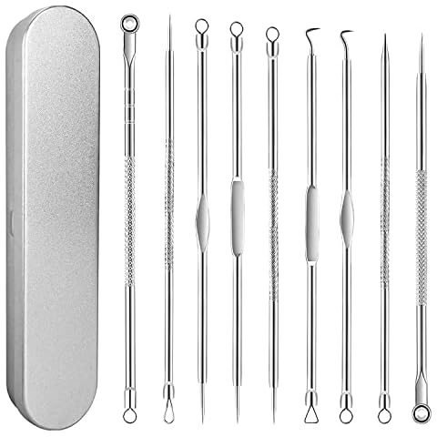 Blackhead Remover Tool Kit, 9 Pcs Pimple Popping Kit Professional Stainless Pimple Popper Blackhead Tweezer with Storage Box for for Pimple, Blackhead, Zit Removing, Forehead, Facial&Nose Cover
