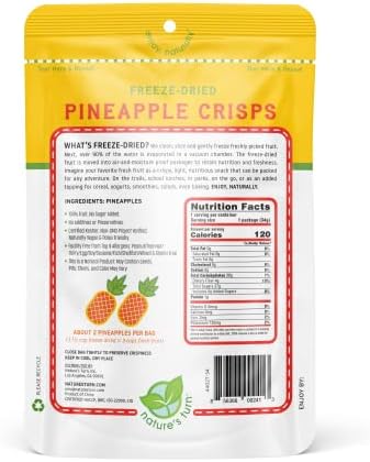 Nature’s Turn Freeze-Dried Pineapple Crisps – Healthy, Gluten-Free, Crispy & Delicious, Plant-Based Snack, Ideal for Cereal, Smoothies, School Lunches, & On-the-Go, Bags of 6 (1.2 oz Each)