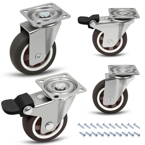 Leyrens 50 mm ruedas para muebles pesados, 4 piezas ruedas giratorias que no dejan marcas, 2 con freno y 2 sin freno, ruedas Silenciosas con Tornillos,para Muebles,Industria,Interiores y Exteriores