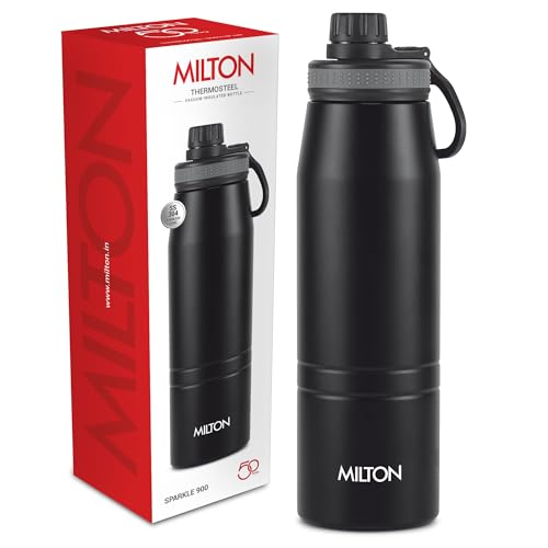 Image of Milton Sparkle 900 Thermosteel Water Bottle with Easy Sip Cap and Handle, 920 ml, Vacuum Insulated Stainless Steel, Hot and Cold, On The Go Bottle for Office College, Black