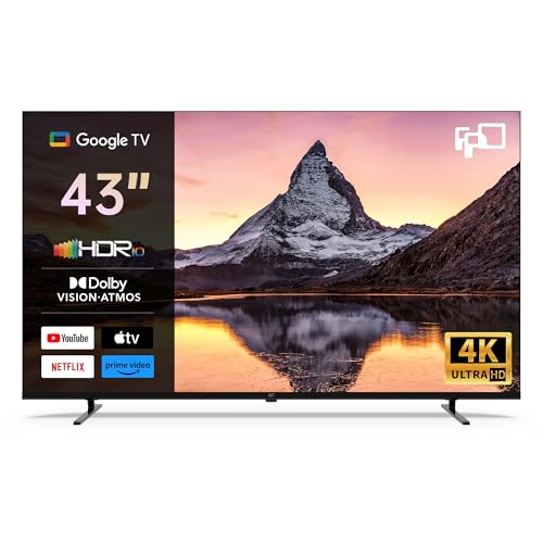 FPD Fernseher 43 Zoll, (108 cm) 4K UHD Smart TV mit Google TV – Dolby Vision, Dolby Atmos, HDR10, MEMC | Geeignet für Streaming, Gaming, Alltag