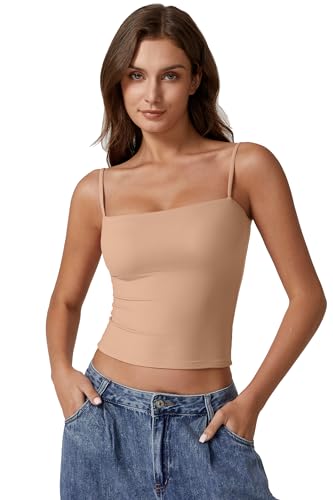 Image of QINSEN Women's Double Lined Basic Tank Top Adjustable Spaghetti Straps Sleeveless Camisole Shirts