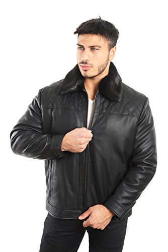 REED Men's Smooth Lamb Touch Faux Leather Detachable Fur Collar Classic Jacket (4X, Black)