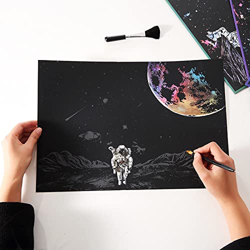 Scratch Painting Rainbow Scratch Art, Crafts for Adults Women & Teen Crafts Projects Kits, DIY Black Scratch Off Art Engraving Art Paper - 3 Pack 16 X 11.2 Inches (Starry Sky)