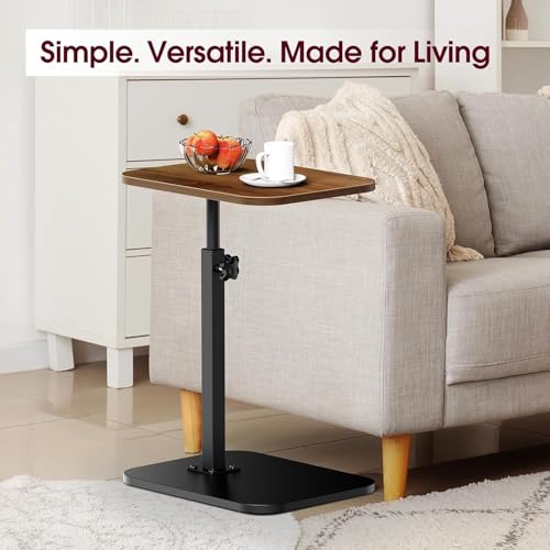 Image of Adjustable C-Type Side Table for Sofa & Bed, 60cm Height 40cm Width, Wooden Top End Table with Metal Base, Space Saving Laptop Table, Living Room Bedroom Snack Coffee Table