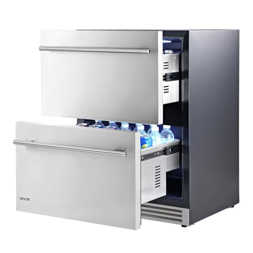 Image of VEVOR Drawer Refrigerator, 24 in Undercounter Beverage Fridge, Large Capacity, Drink Cooler with 304 Stainless Steel Drawers, Temp Control, Powerful Compressor, for Kitchen, Office & Game Room