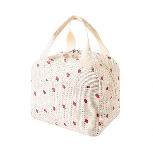 YBGGJO ランチバッグ 保冷バッグ お弁当 大容量 花柄 保冷 保温 軽量 かわいい おしゃれ 弁当袋 手提げ 飲み物 ピクニック 通勤 通学 遠足 花見 運動会 部活 女性 子供用 (いちご)