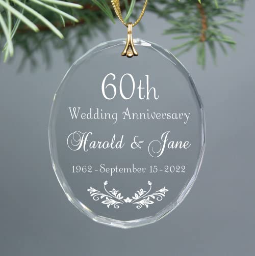 60th Wedding Anniversary Personalized Keepsake Glass Oval Christmas Ornament