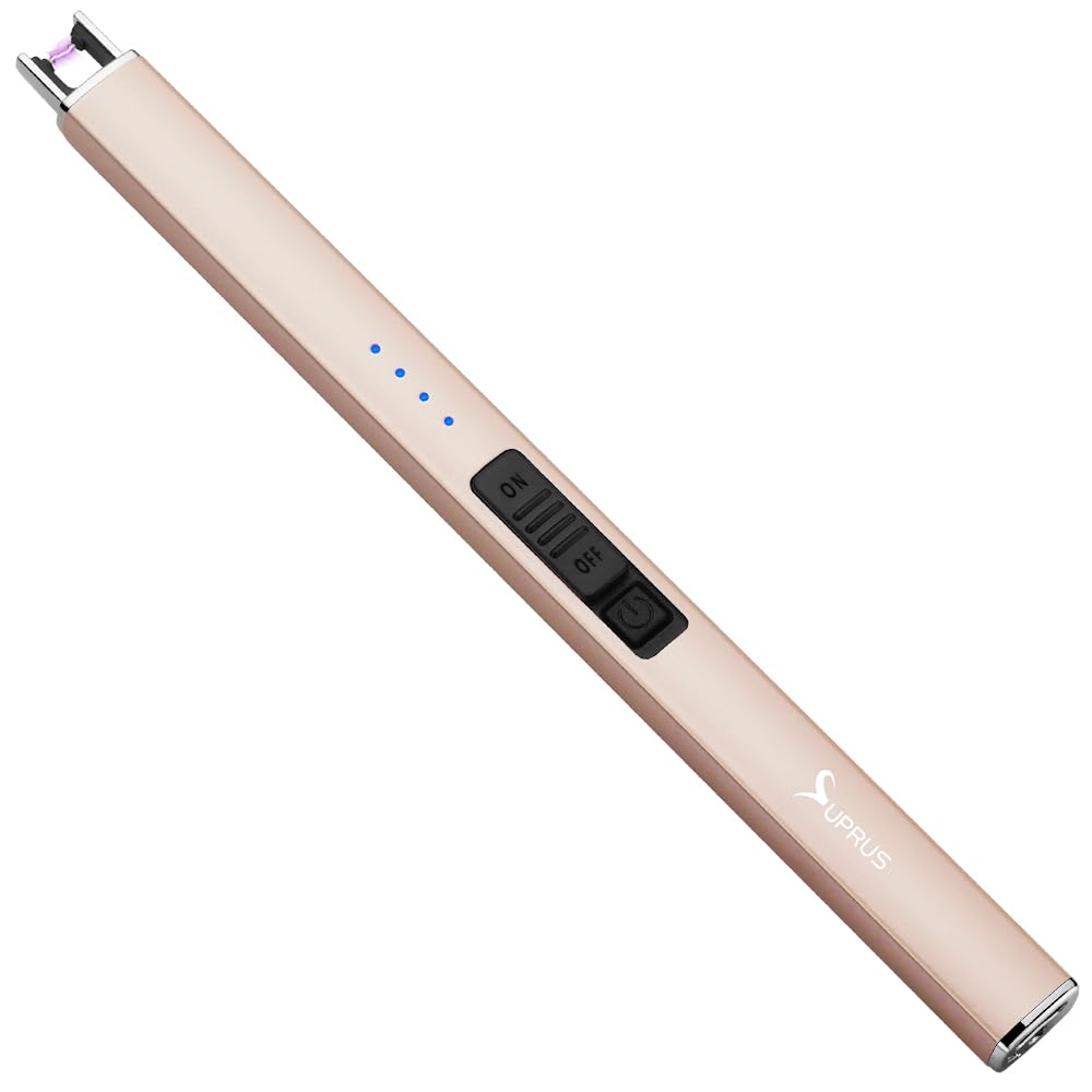 SUPRUS Electric Lighter Arc Windproof Flameless USB Rechargeable Lighter with Safety Lock for Candle BBQ Camping (Bright Gold)SUPRUS Electric Lighter Arc Windproof Flameless USB…