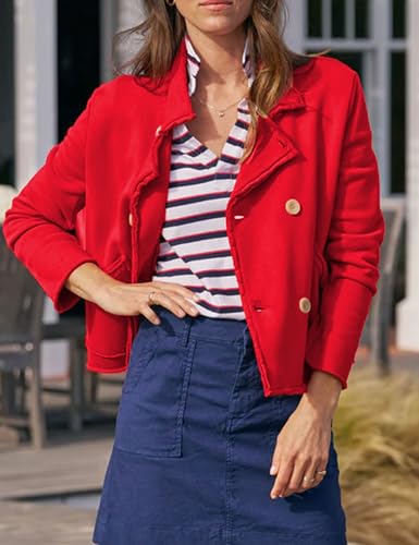 Bozanly Double Breasted Blazers Jacket for Women Casual Notched Loose Crop Outerwear with Pockets2