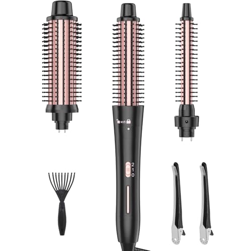 Image of Curling Brush Set, Curling Iron Interchangeable 3 Barrel Wand Curler with Ceramic Tourmaline Professional Curling Iron Brush,for Women with Curler and Waver