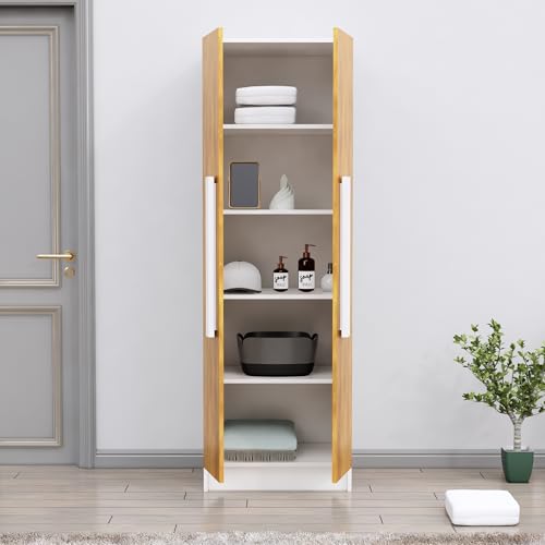 Image of Bniture Wooden Almirah for Clothes, Door for Bedroom, 2 Door Wardrobe with 4 Shelves Huge Storage Space (46D x 60W x 182H CM) | 3 Year Warranty (Frosty White & Giant Wood)