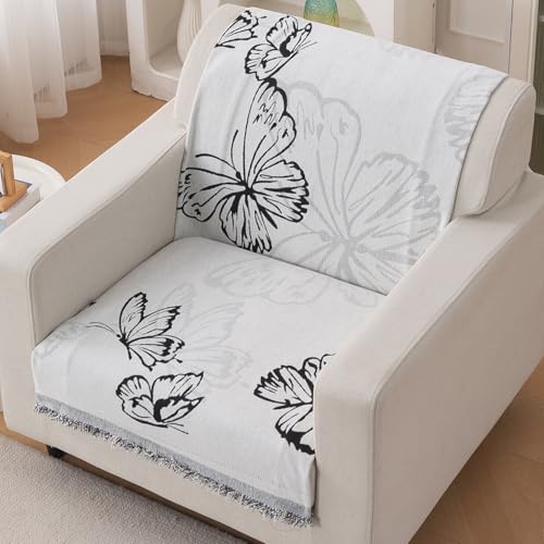 Image of HOKIPO Serene Abode Sofa Cover 1 Seater, 180x60 cm, Monochrome Butterfly