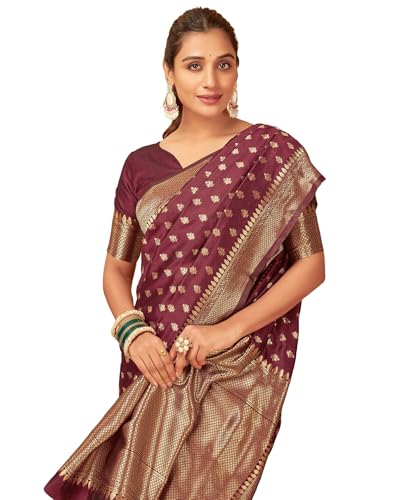 Image of SIRIL Women's Banarasi Soft Silk Saree Pure Silk with Unstitched Blouse Piece