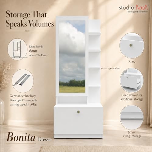 Image of Studio Kook Bonita Dressing Table with Mirror & Storage, Moonshine White