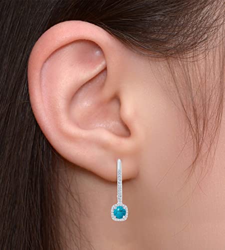 Soulbox Natural 0.45 Carat Round Shape Turquoise Gemstone Diamond Dangle Earrings For Women (14K White Gold) #TOP5