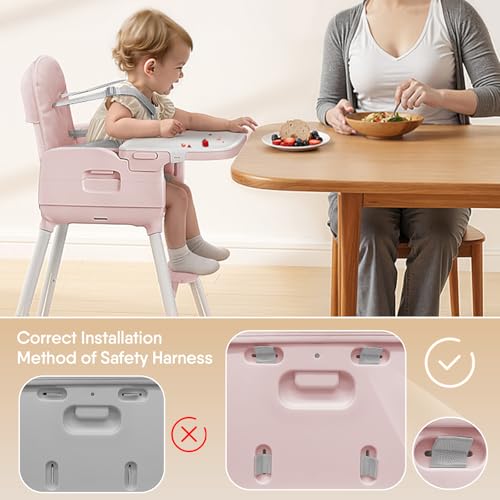 Image of Obee Odee 3-in-1 Portable Baby High Chair for Babies and Toddlers, Convertible Easy Clean Infant Foldable Highchair with Adjustable Legs & Dishwasher Safe Tray, Pink