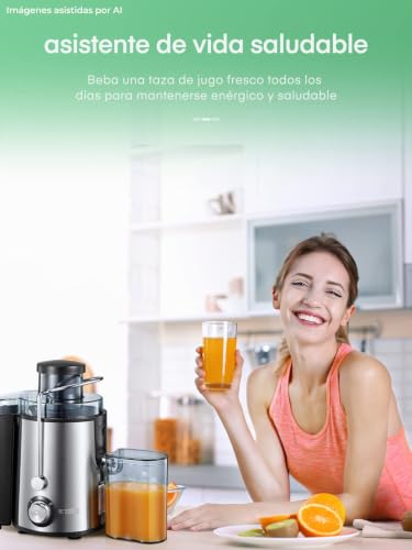 Miniatura 7 de Juilist Licuadora Para Verduras Y Frutas, Exprimidor Centrífugo Fácil Limpieza Con 65mm Xxl De Boca Ancha Y 2 Velocidades, Extractor De Jugos Con Pies Antideslizante, Antigoteo, 600w