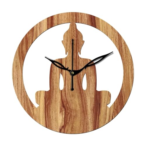 Image of SKYVILLA 12 Inch Wooden MDF Buddha Analog Wall Clock | Silent Quartz Movement | Lightweight Without Glass Design for Home Living Room.