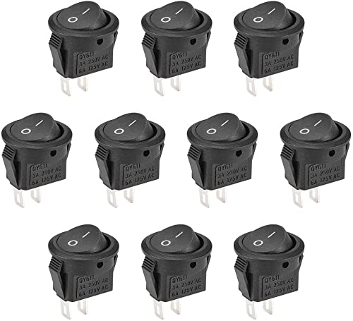 XYWHPGV Boat Rocker Switch SPST Round Toggle Switch Black for Boat Car Marine 2 Pin ON/OFF AC 250V / 3A 125V / 6A 10 Pcs(b1bc8 e54ba bc66f c42a0 e3745 f0c7f