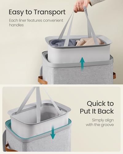 Image of SONGMICS Laundry Basket, 26.4 Gal. Laundry Hamper, Easy Assembly, with Lid and Handles, Removable Liner, 16.5 x 12.6 x 29.5 Inches, Dove Gray ULCB811GD01