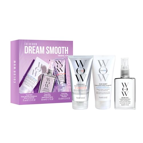 COLOR WOW Dream Smooth Travel Kit Frizz-Fighting Essentials for Sleek Glossy Hair | Mini Dream Coat Shampoo + Conditioner | Humidity-Proof Weightless Shine On The Go