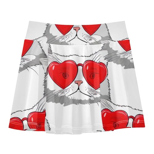 Cat Print Red Heart Valentine Skirts with Shorts Casual Girls Skorts Athletic Shorts Teen Cheer 4t