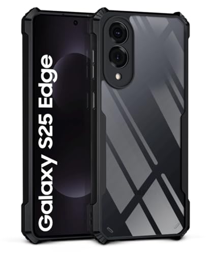 Image of WOW IMAGINE Shock Proof Clear Protective Back Case for Samsung Galaxy S25 Edge 5G - AirEDGE Technology | 360 Degree Camera Protection | Transparent Hybrid Back Case Mobile Cover - Black