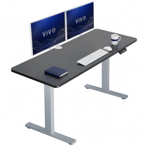 Image of VIVO Electric 60 x 24 in Standing Desk, Memory Height Adjustment, 1B Series, Holds 220 lbs, One-Piece Black Top, Gray Frame, DESK-KIT-1G6B