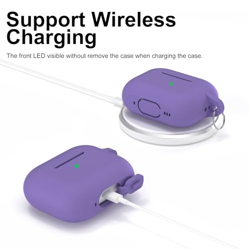 Image of for AirPods Pro 2nd 1st Generation Case Cover with Keychain, Protective Soft Silicone Skin Accessories for Apple AirPods Pro Charging Case 2022 /2019, Front LED Visible, Lavender