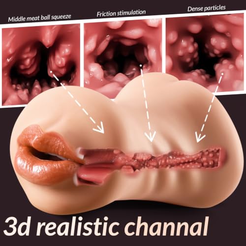 Image of Pocket Pussy for Men, 3-in-1 Realistic Male Masturbator with Mouth Vagina and Anus, 7.1 inch Deep 3D Textured Male Sex Toy for Endurance Training & Pleasure, Discreet Brown Skin Stroker Doll