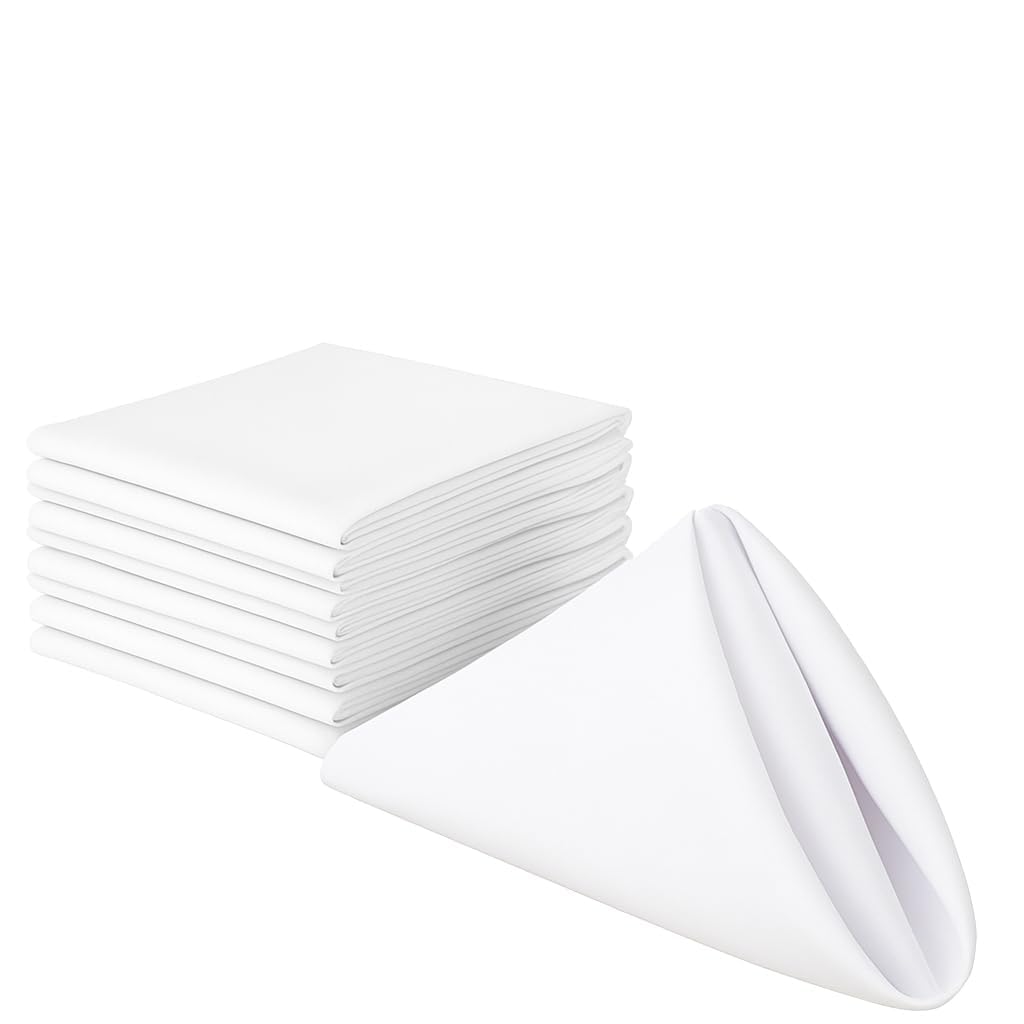 100% Cotton Dinner Napkins (Set of 6) – 12x12 Inch Premium Sateen Weave – 300 TC Soft, Reusable & Durable Table Napkins – White-image-32
