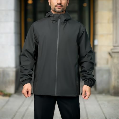 congluoki Jaqueta de chuva masculina, impermeável, corta-vento, leve, com capuz, casaco casual para
