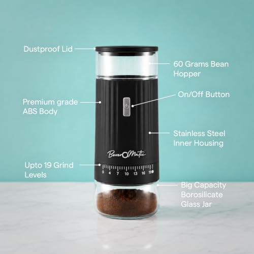 Image of Rechargeable Electric Coffee Grinder | 19 Grind Settings, Ceramic Conial Burr, Stainless Steel Housing, 60 Grams Bean Capacity,1600 MAH Battery, Auto Cut Off