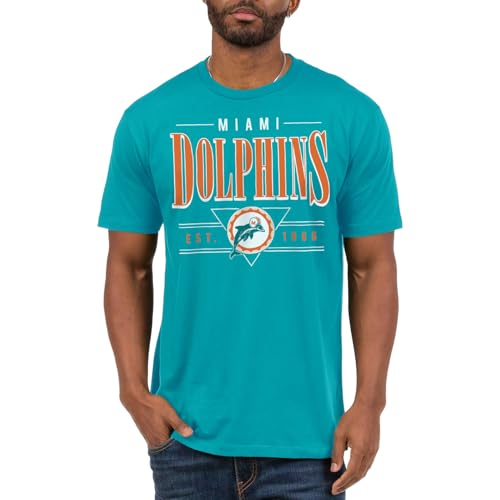 Junk Food NFL - Miami Dolphins - Established Retro - Officially Licensed Adult Short Sleeve Fan Tee for Men and Women