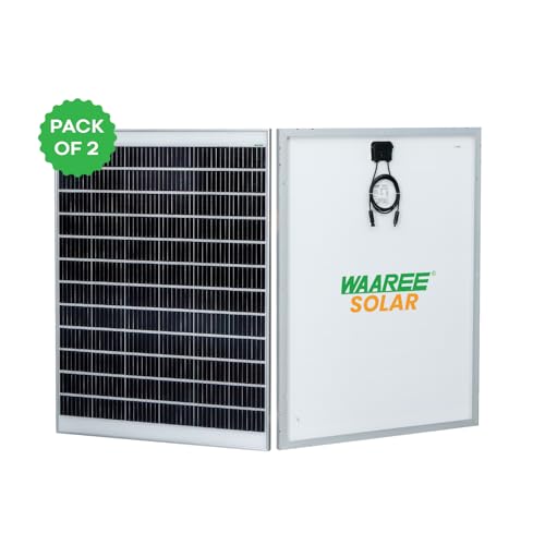 Image of WAAREE II 225 Watt II 225 * 2 = 450 W II 24V II Mono Perc Solar Panel II 25 Years Performance Warranty || Best Solar Panel for Rooftop || Heavy Duty & High Efficiency || Pack of 2