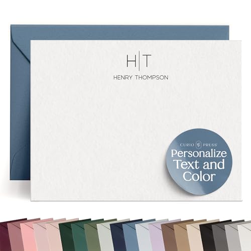 Curio Press Personalized Stationery for Women & Men - A2 Flat Thank You Cards with Custom Notecards,...
