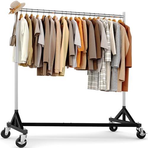 HOKEEPER Clothes Rack Z Rack Clothing Rack Commercial Garment Rack with Lockable Wheels Height Adjustable Clothing Rack Heavy Duty Clothes Rack for Bedroom, Living Room, Laundry Balcony 24