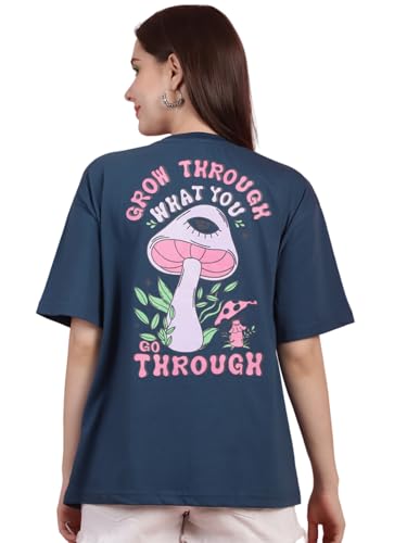Image of Preneum Women's Cotton Cool Graphic Printed Baggy Fit Drop-Shoulder Sleeves Cotton Oversized T-Shirt