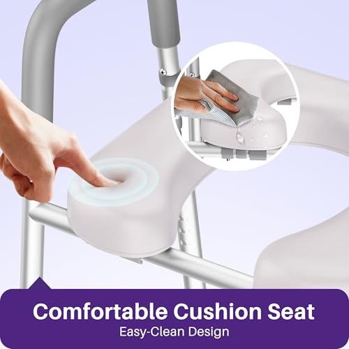 Image of KEKOY Toilet Seat Risers for Seniors, Adjustable Size, Bedside Commode | Padded Elevated with Handles,Fits Most Heights Builds,Tool Free Install, Fits Most Round Elongated Toilets for Handicap, Grey
